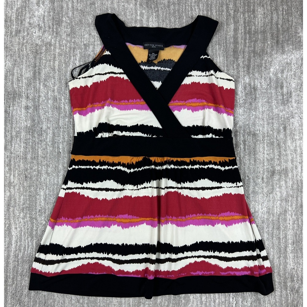 Madison Studio Tunic Womens PM Multicolor Striped V-Neck Sleeveless Empire Waist